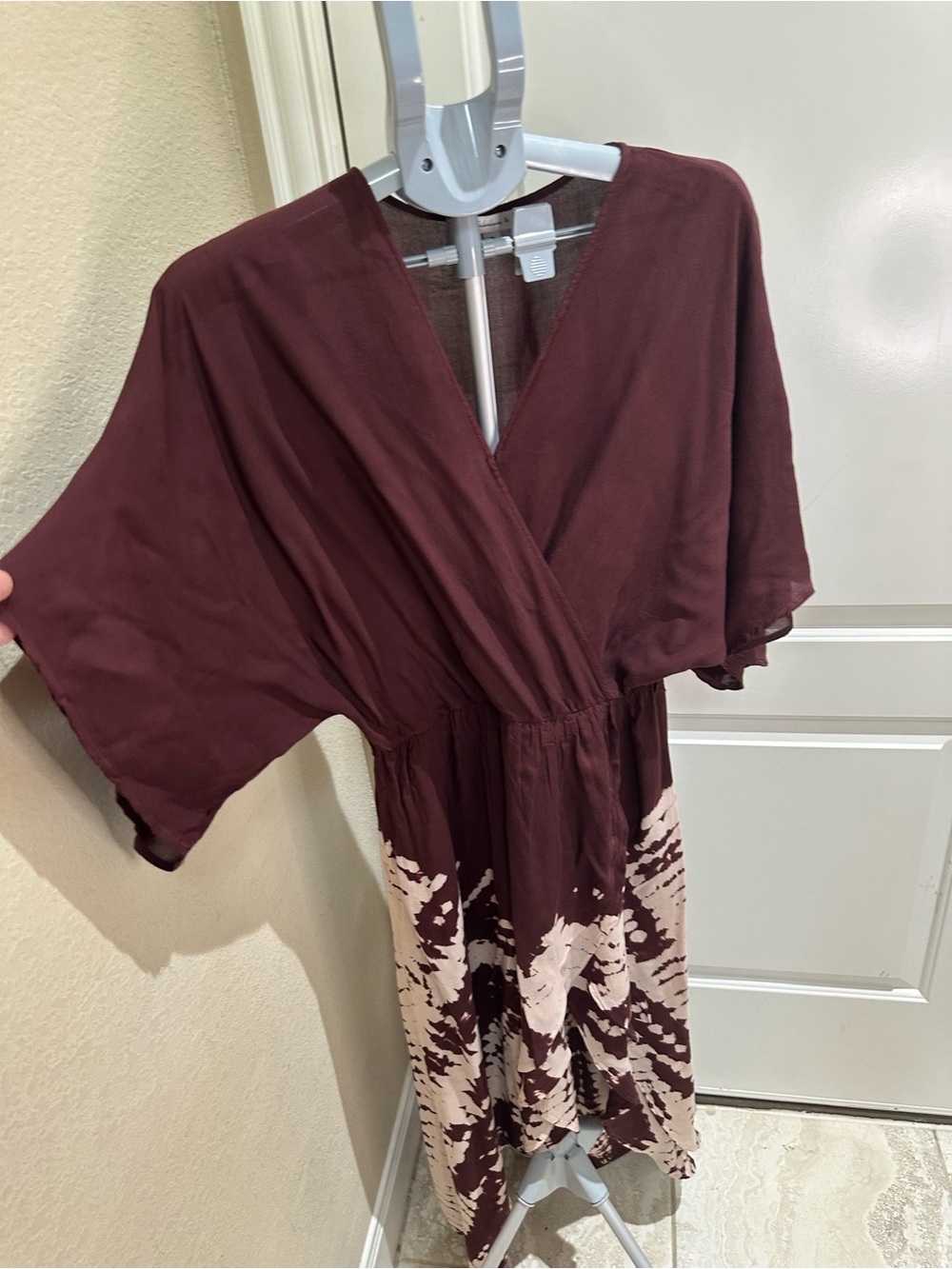Young Fabulous & Broke Burgundy and Cream Tie-Dye Midi Dress